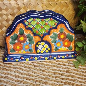 Unique Arte Cruz Lead Free Colorful Talavera Ceramic Napkin Holder Mexico